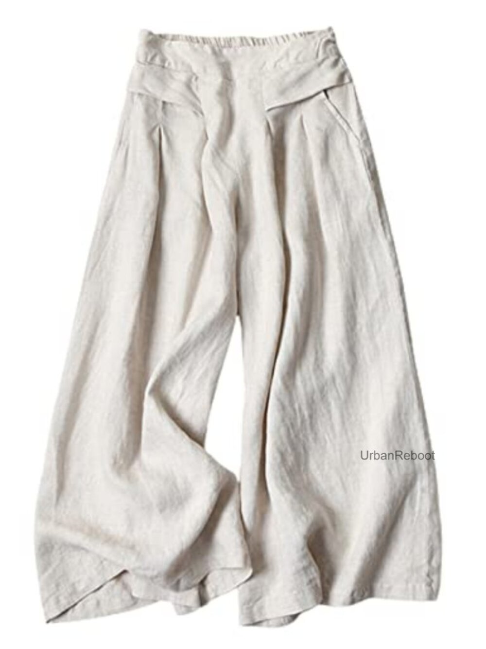 Women's Cotton Linen Wide Leg Palazzo Culottes Capri Pants with Pockets